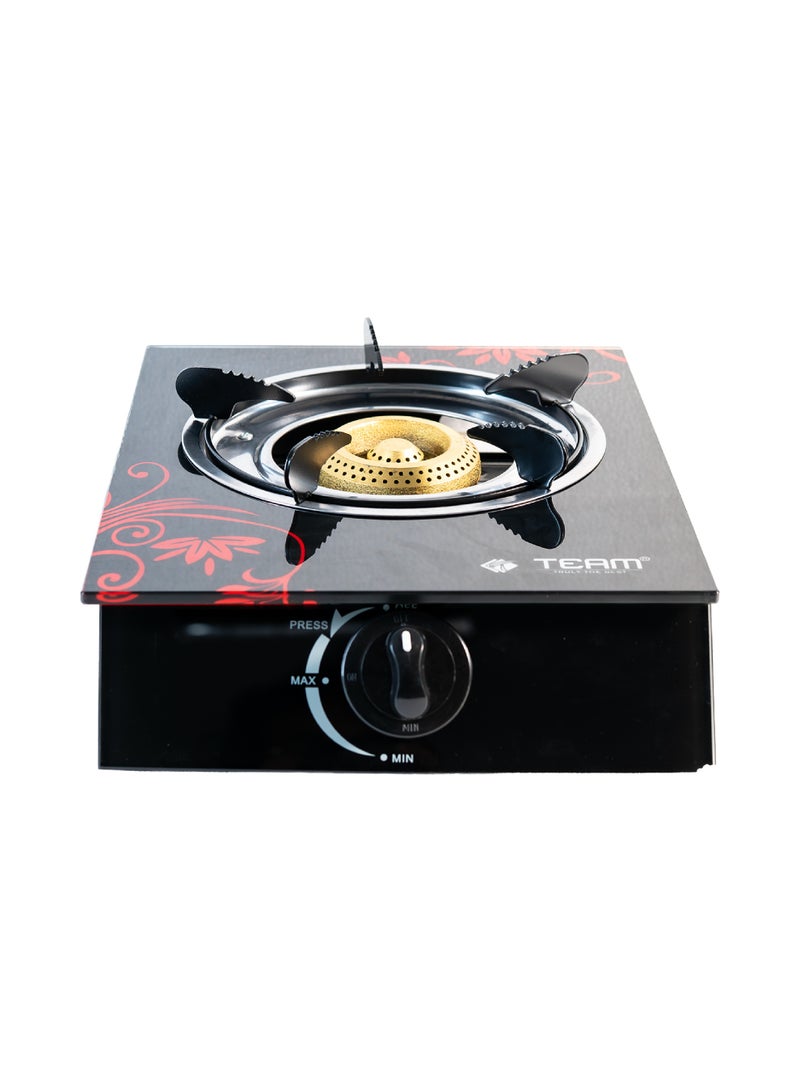 TEAM Glass Top Gas Stove Single Burner | Automatic Ignition | Low Gas Consumption | High‑Efficiency Steel Frame | LPG Gas Cooktop with Detachable  Cleaning Tray | Durable Glass Panel Stove - Image 1